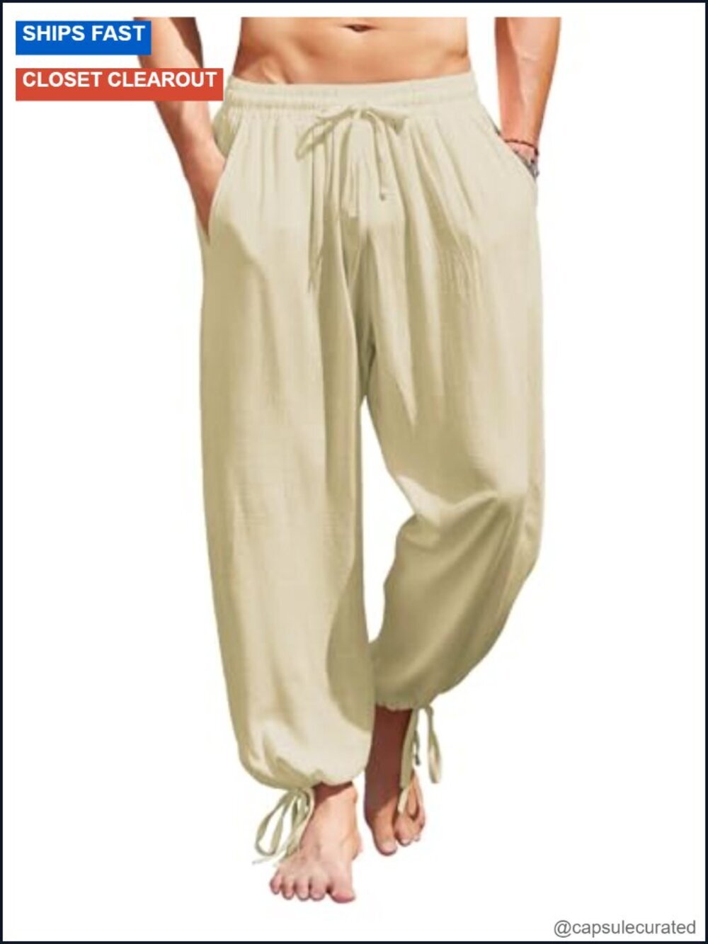 Cotton Harem Pants Elastic Waist Drawstring Loose Fit Beach Yoga Trousers